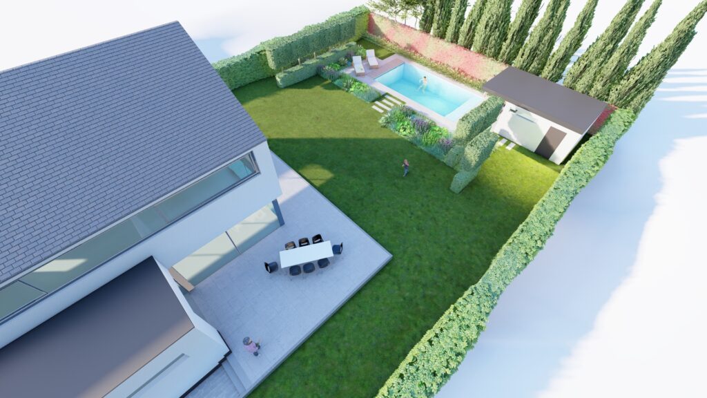 Image non-contractuelle-Perspective avec aménagements jardin et piscine